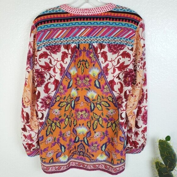 Hale Bob 100% Silk Bohemian Paisley Floral Print Blouse Top size XS Oversized - Picture 5 of 10
